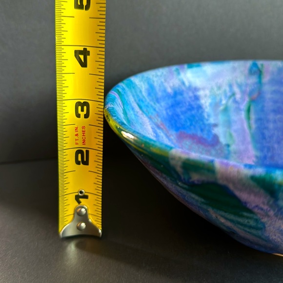 Artist Signed Studio Art Pottery Bowl Forest Green Purple Lavender Glaze 8” - Picture 7 of 9